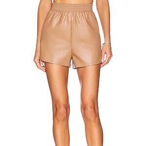LBLC The Label Sidney Vegan Leather Shorts Tan Elastic Waist Size M